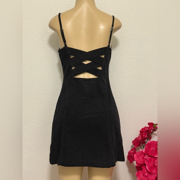 Newbury Kustom black corduroy slip dress featuring a button-front design - Picture 5 of 7